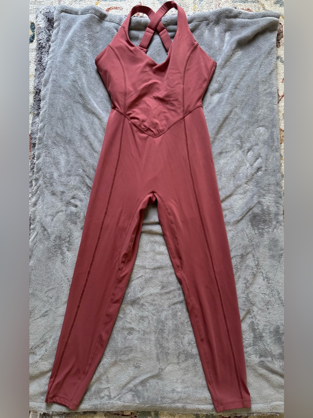 Vitality Dusty Rose Corset Cross Back Workout Jumpsuit Bodysuit Size Medium